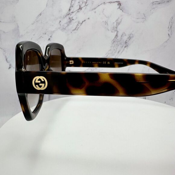New GUCCI Sunglasses Brown Black Tortoise Square Women's Gold GG Logo Oversized - Picture 13 of 16